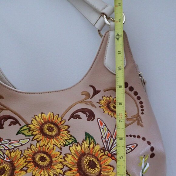 Shariff 1827 Designer Leather & Sunflower Embroidered Shoulder Bag - Picture 8 of 13